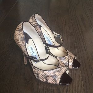 Jimmy Choo Snakeskin Peeptoe Mary Janes